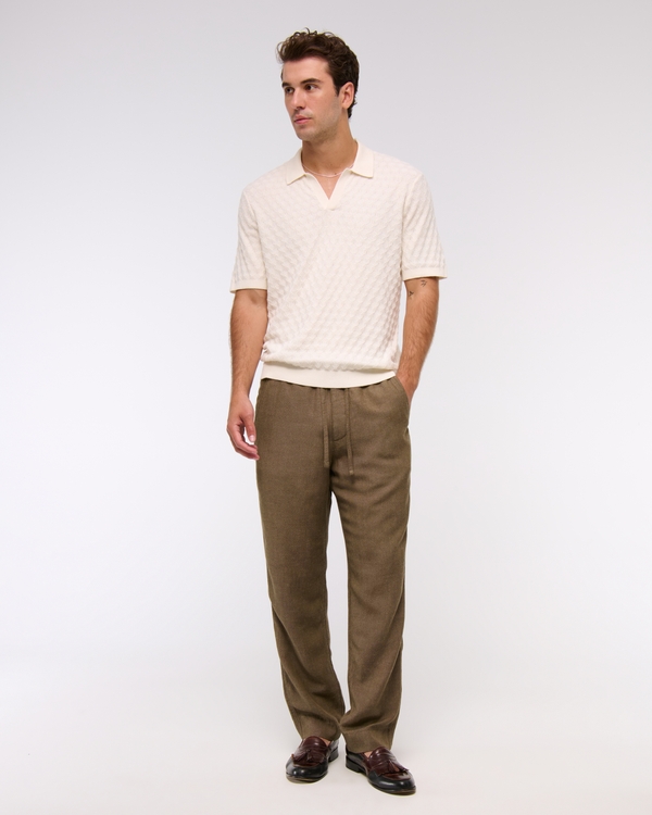 Pointelle Stitch Johnny Collar Sweater Polo, Cream view 2