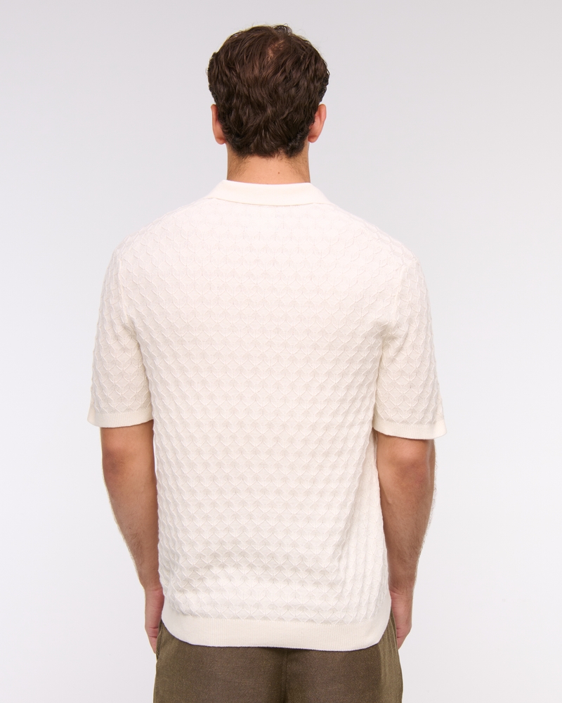 Pointelle Stitch Johnny Collar Sweater Polo
