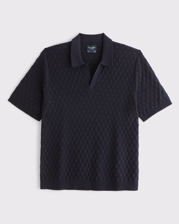 Pointelle Stitch Johnny Collar Sweater Polo