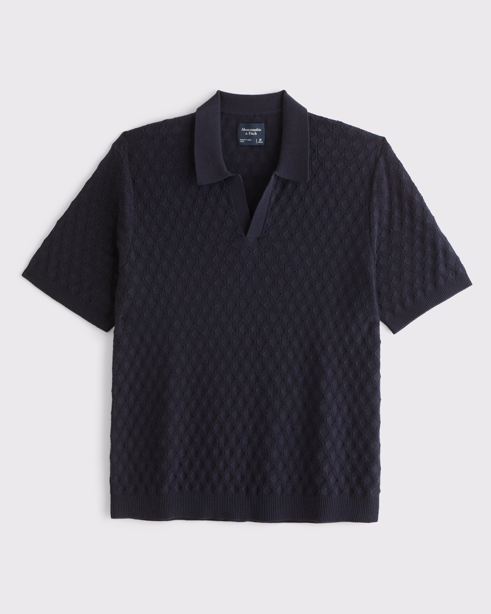 Pointelle Stitch Johnny Collar Sweater Polo