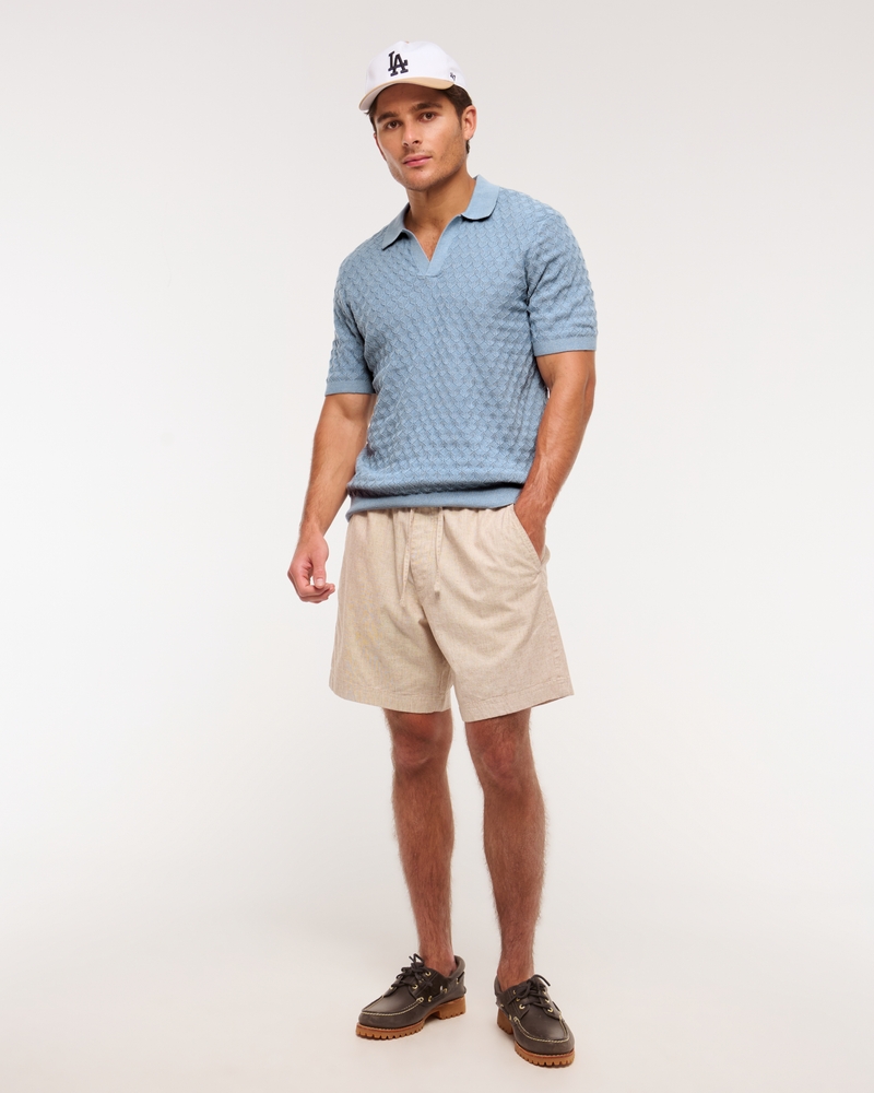 Pointelle Stitch Johnny Collar Sweater Polo