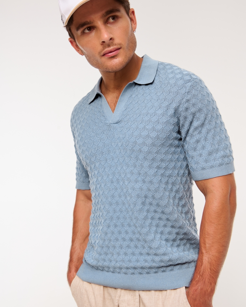 Pointelle Stitch Johnny Collar Sweater Polo