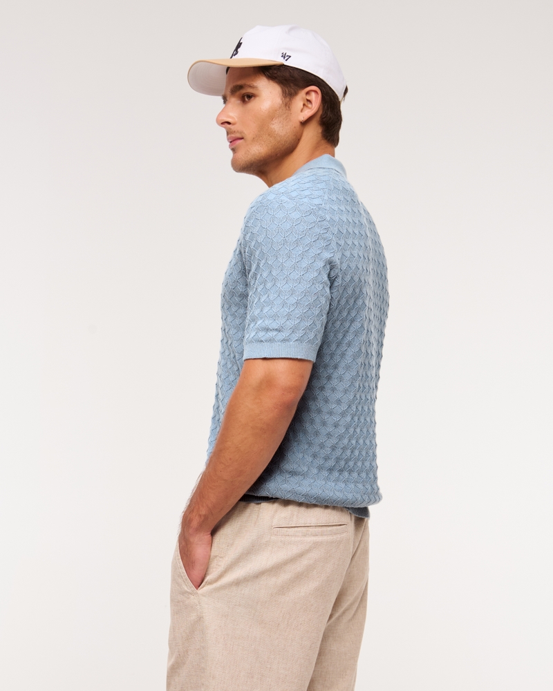 Pointelle Stitch Johnny Collar Sweater Polo