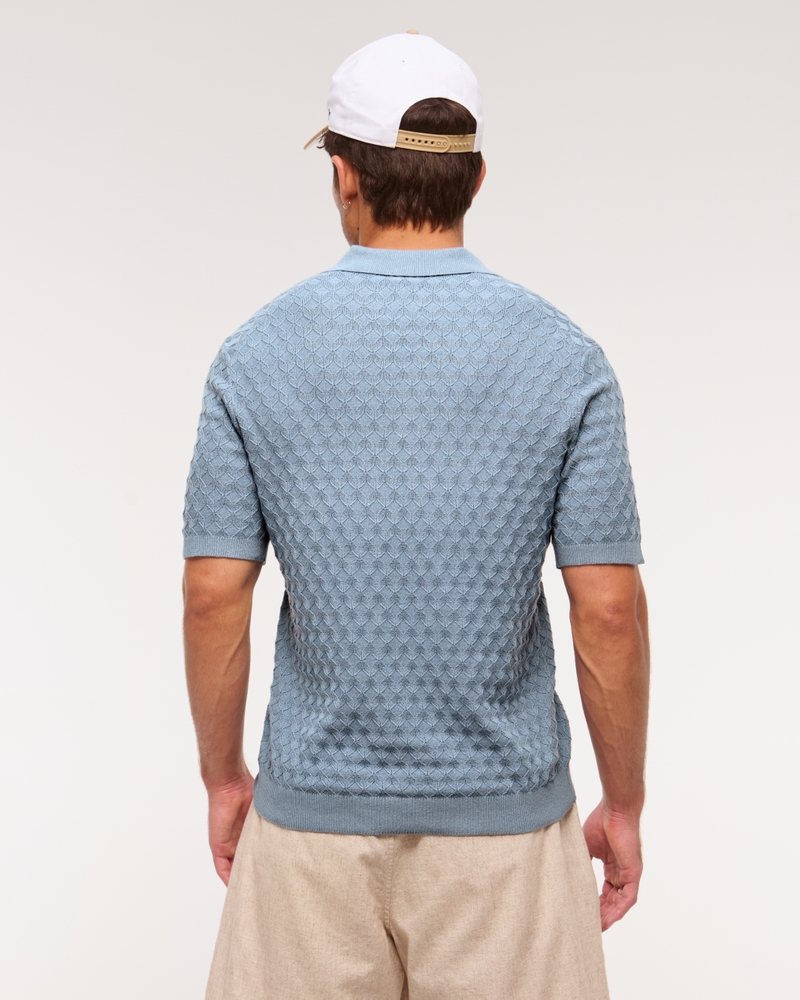 Pointelle Stitch Johnny Collar Sweater Polo
