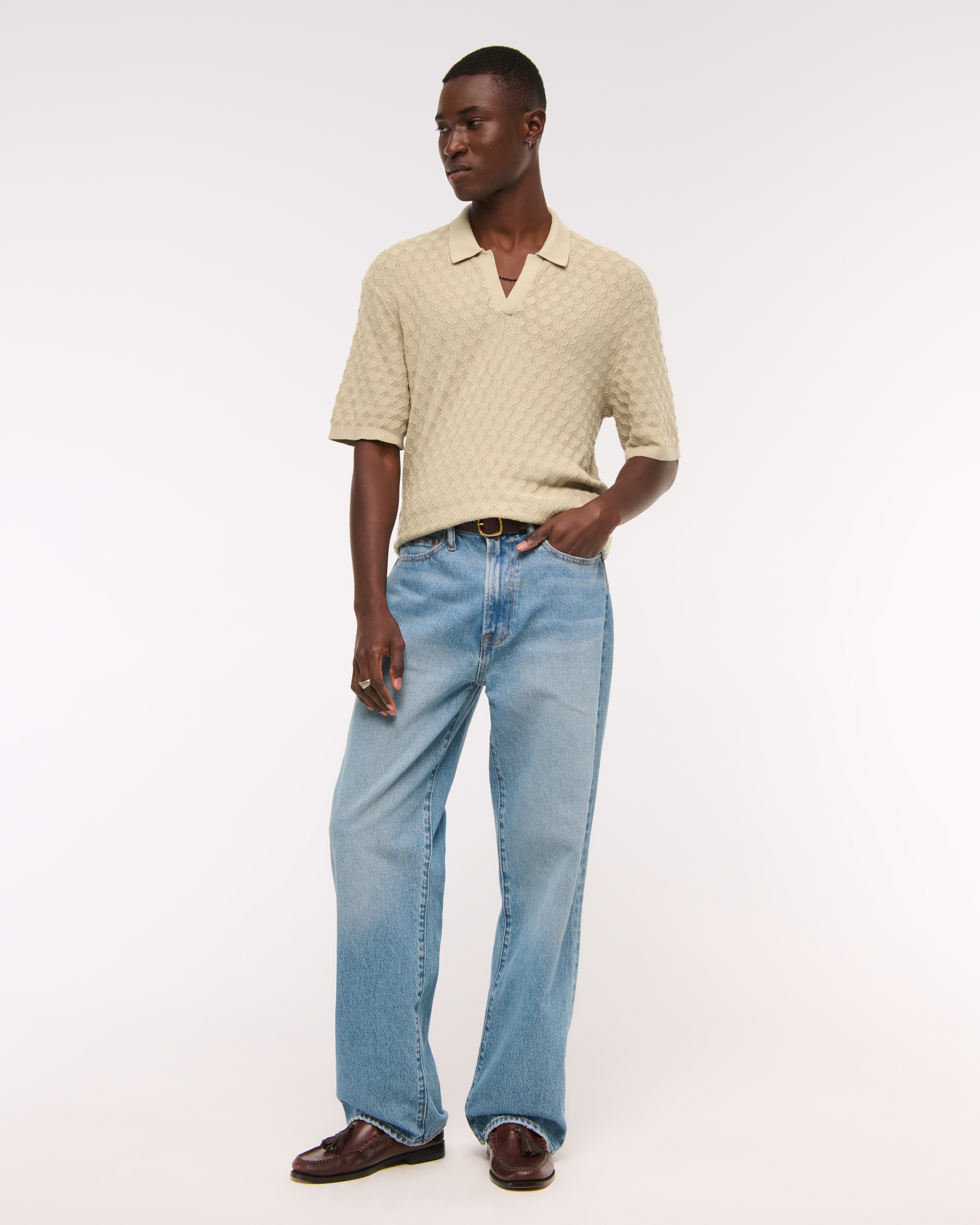 Мужские свитеры Abercrombie & Fitch Pointelle Stitch Johnny Collar Sweater Polo — фото 3