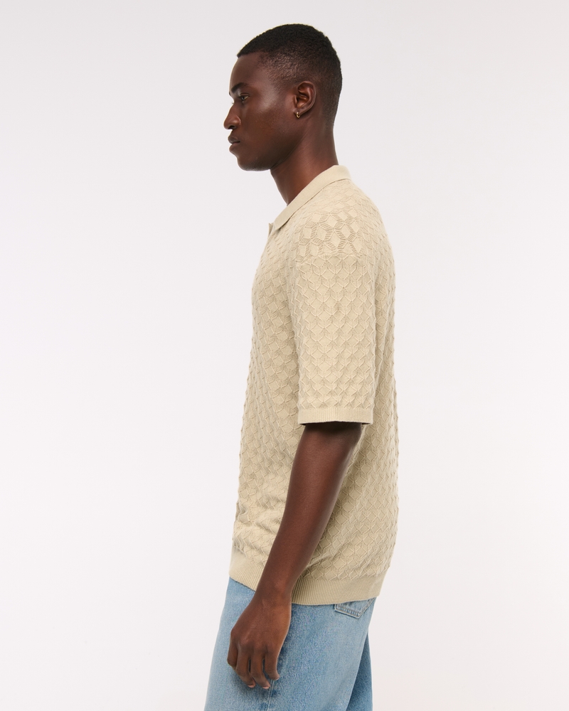 Pointelle Stitch Johnny Collar Sweater Polo