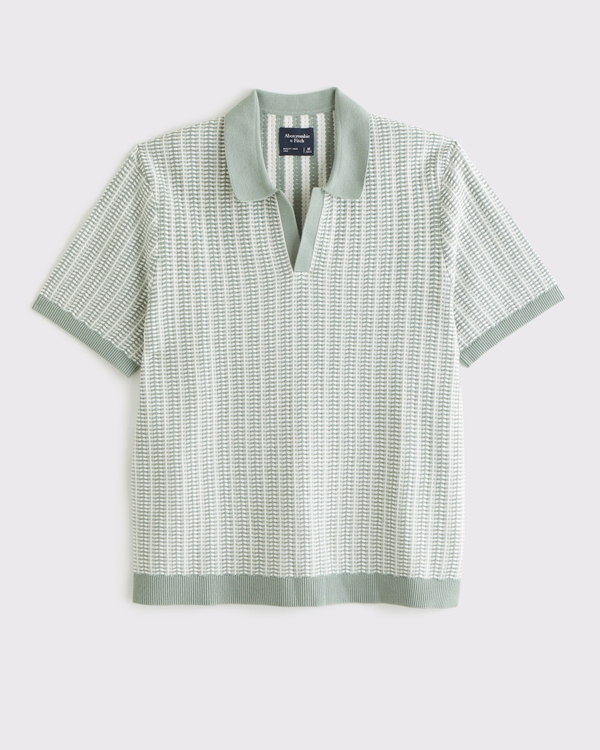 Classic Tonal Stitch Johnny Collar Sweater Polo, Light Green view 1