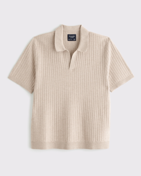 Classic Stitch Johnny Collar Sweater Polo, Taupe view 1