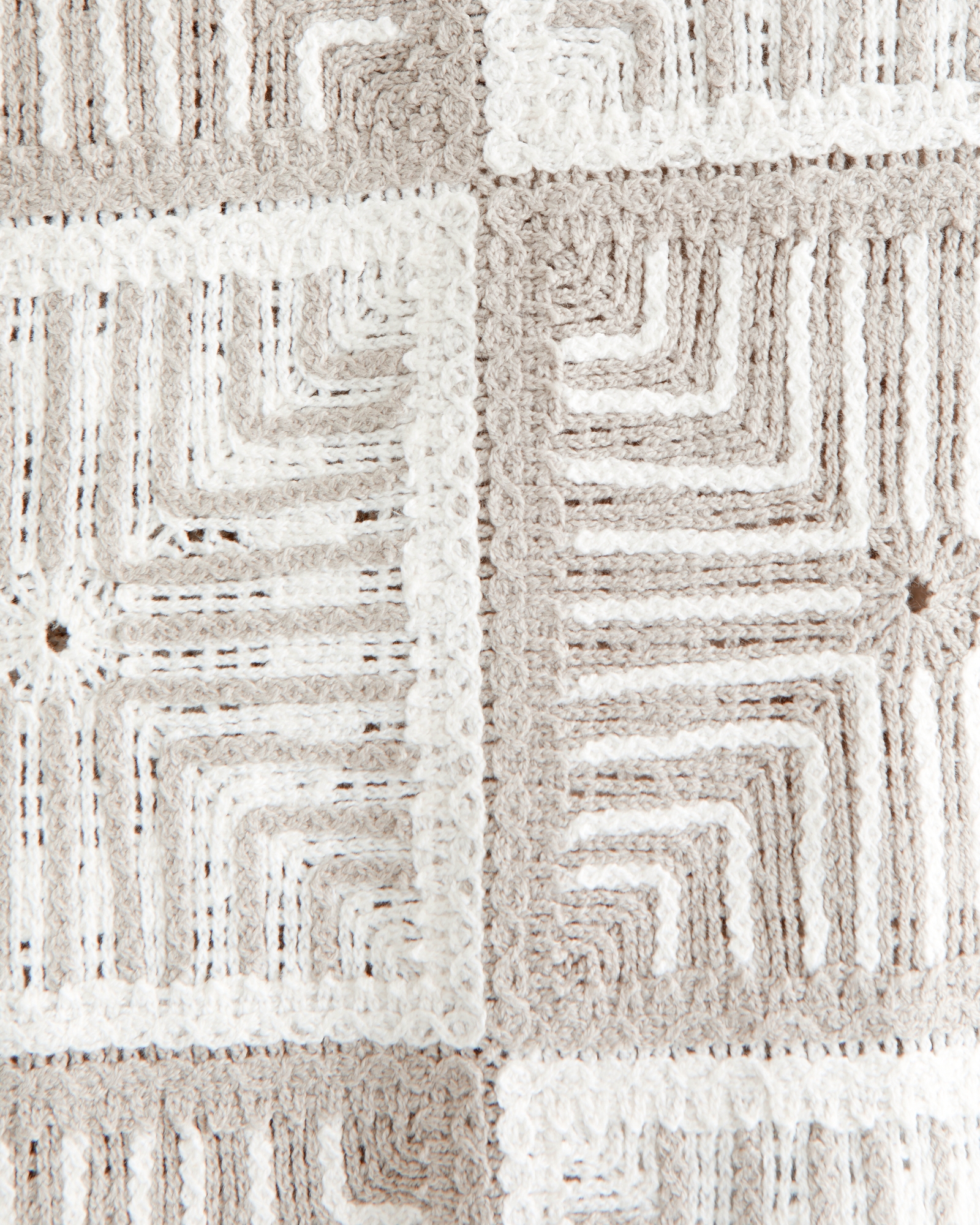 Crochet-Style Geometric Button-Through Sweater Polo