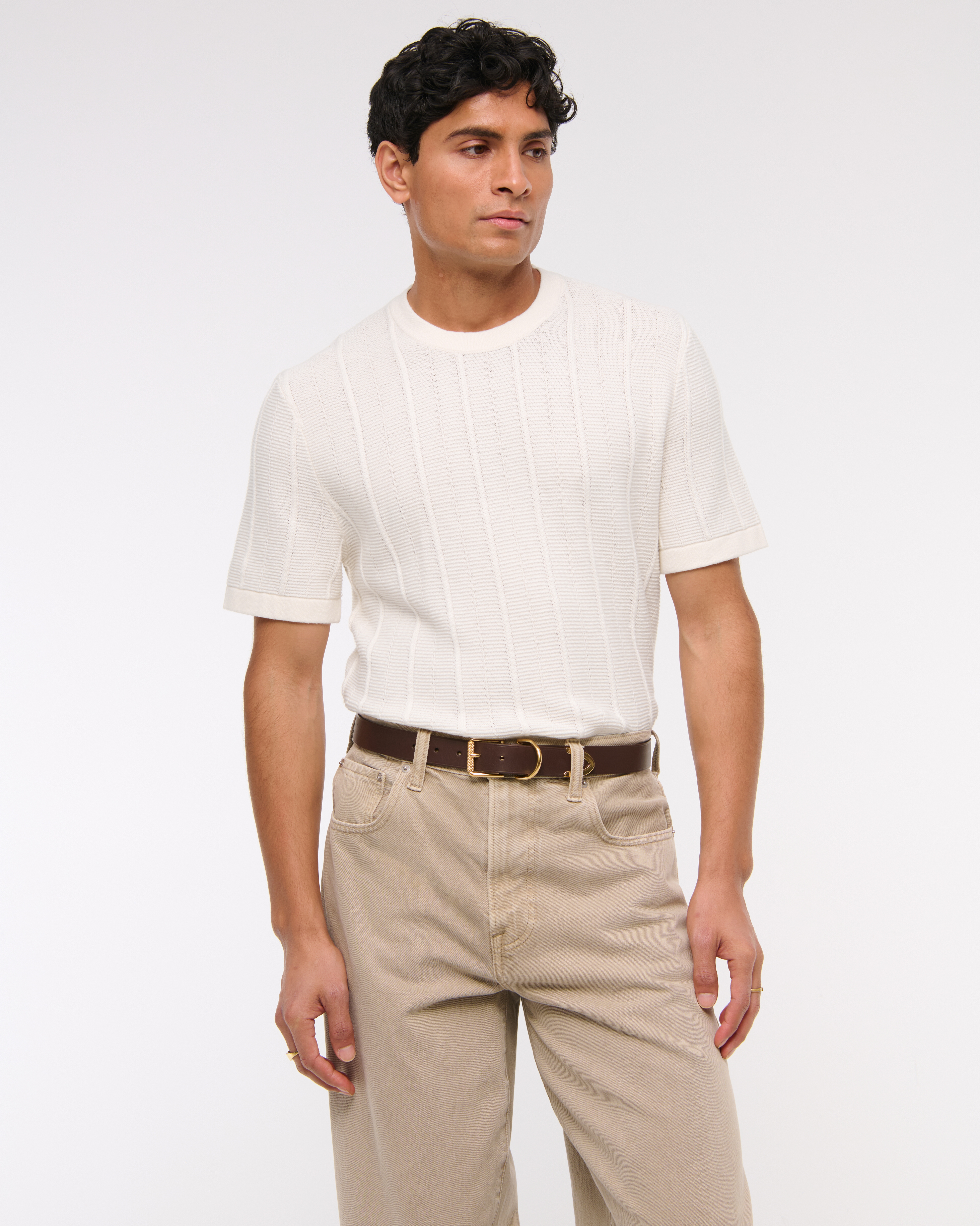 Abercrombie & Fitch Stitched Sweater Tee In Neutral