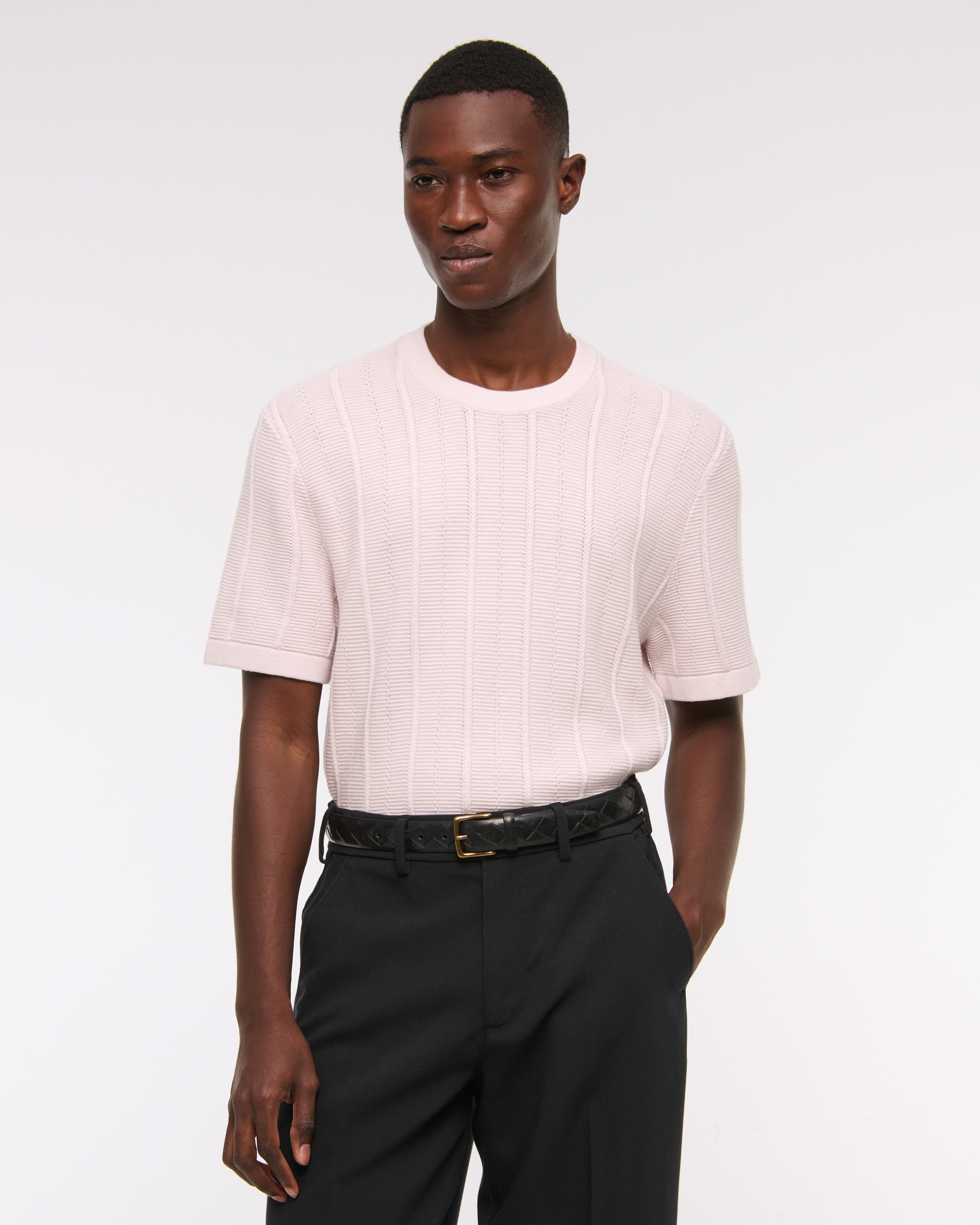 Abercrombie & Fitch Stitched Sweater Tee In Pink