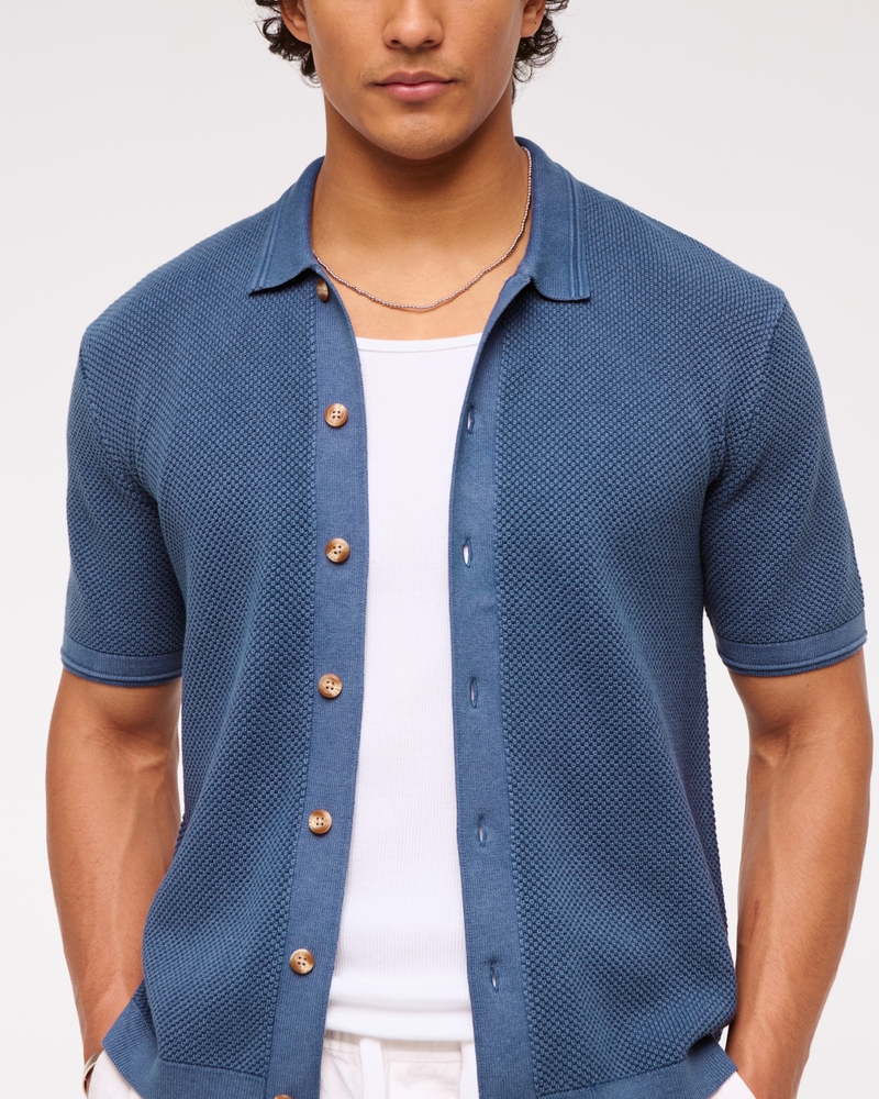 Garment Dye Button-Through Sweater Polo