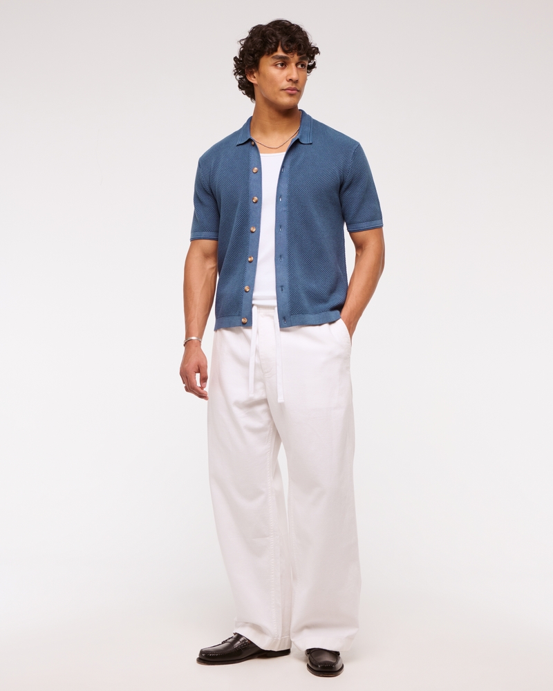 Garment Dye Button-Through Sweater Polo