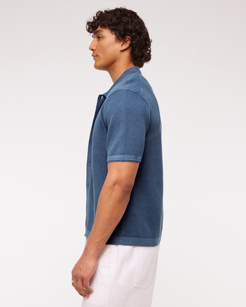 Garment Dye Button-Through Sweater Polo