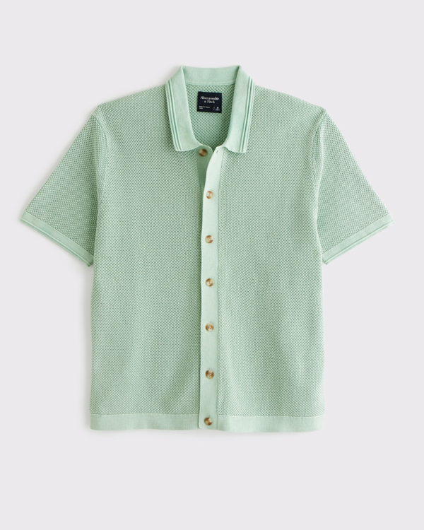 Garment Dye Button-Through Sweater Polo, Mint Green view 1