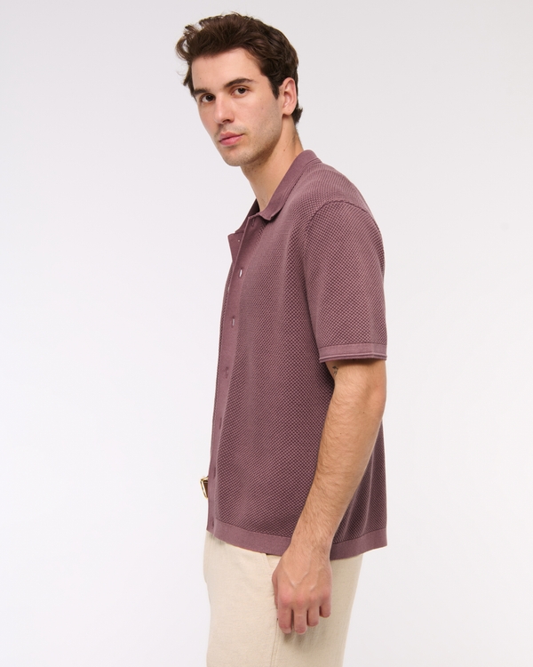 Garment Dye Button-Through Sweater Polo
