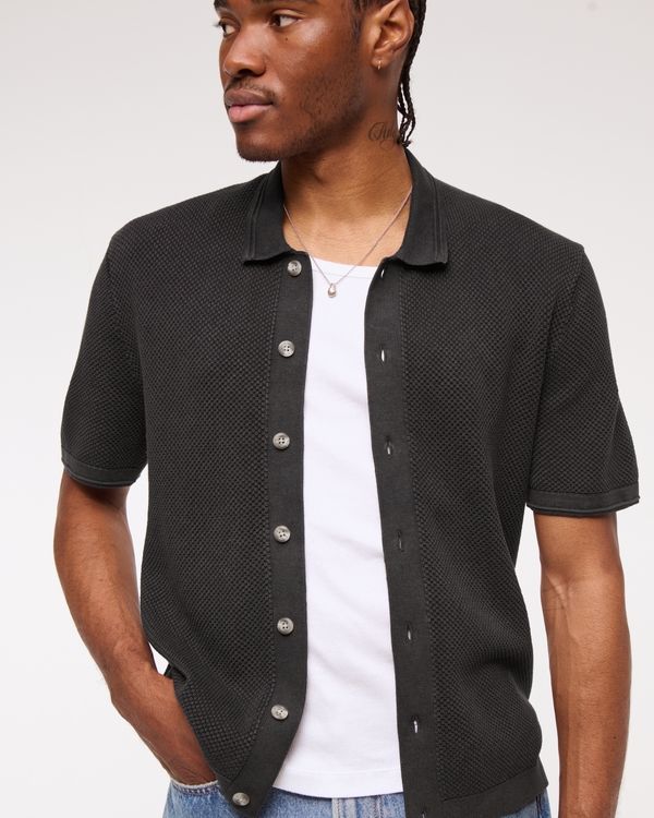 Garment Dye Button-Through Sweater Polo