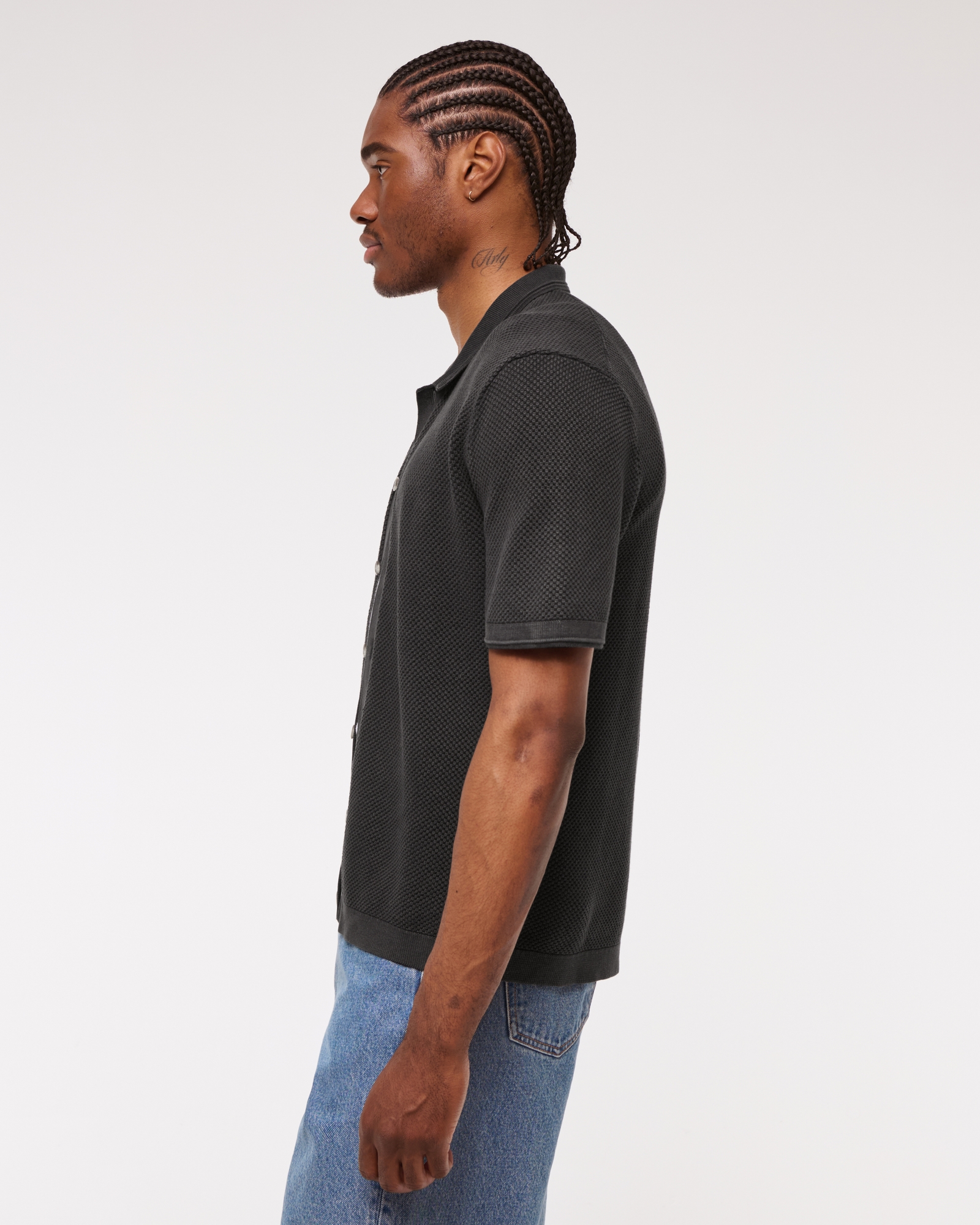 Garment Dye Button-Through Sweater Polo