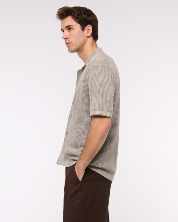 Garment Dye Button-Through Sweater Polo