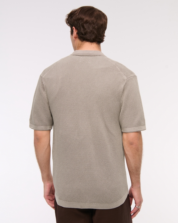 Garment Dye Button-Through Sweater Polo