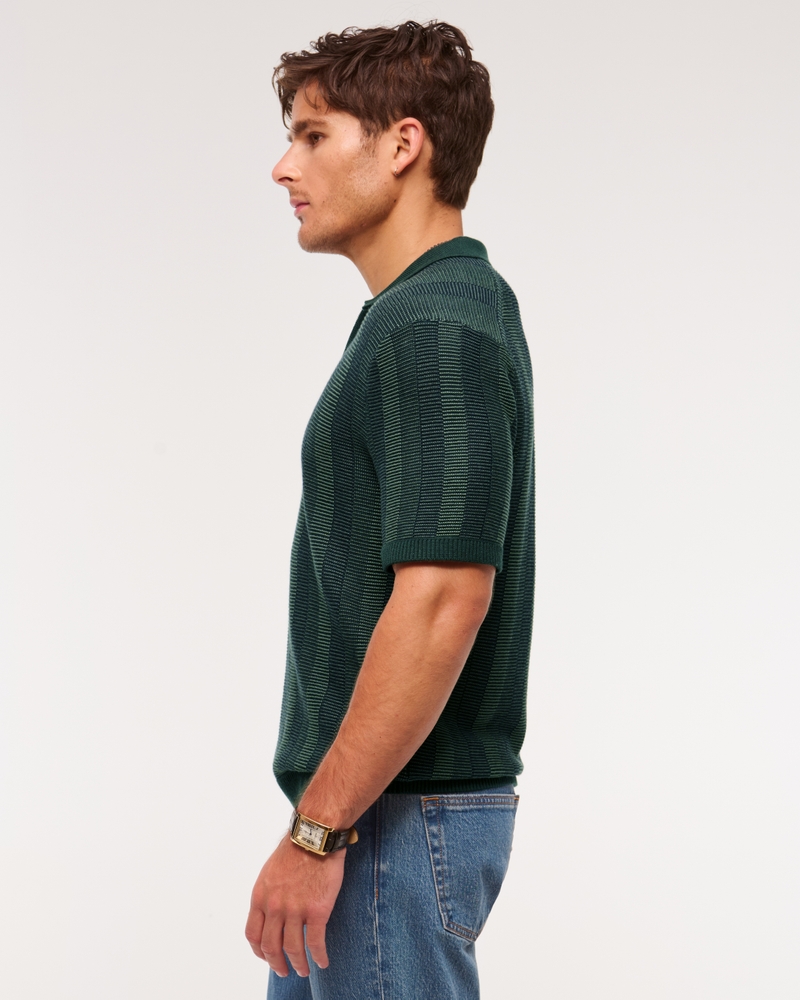 Men's Contrast Textural Zip Sweater Polo | Men's Clearance