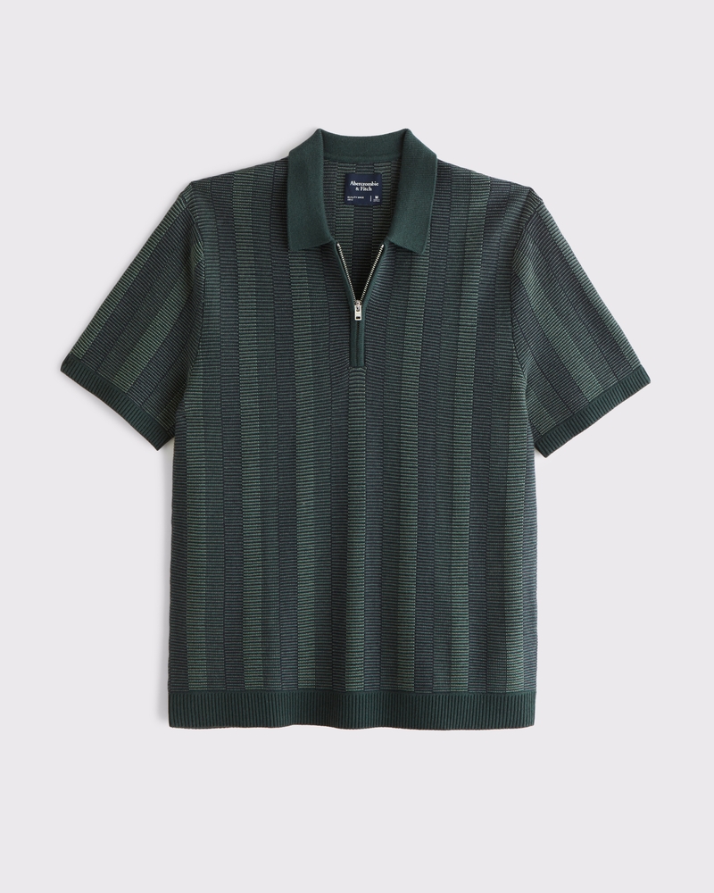 Men's Contrast Textural Zip Sweater Polo | Men's Clearance