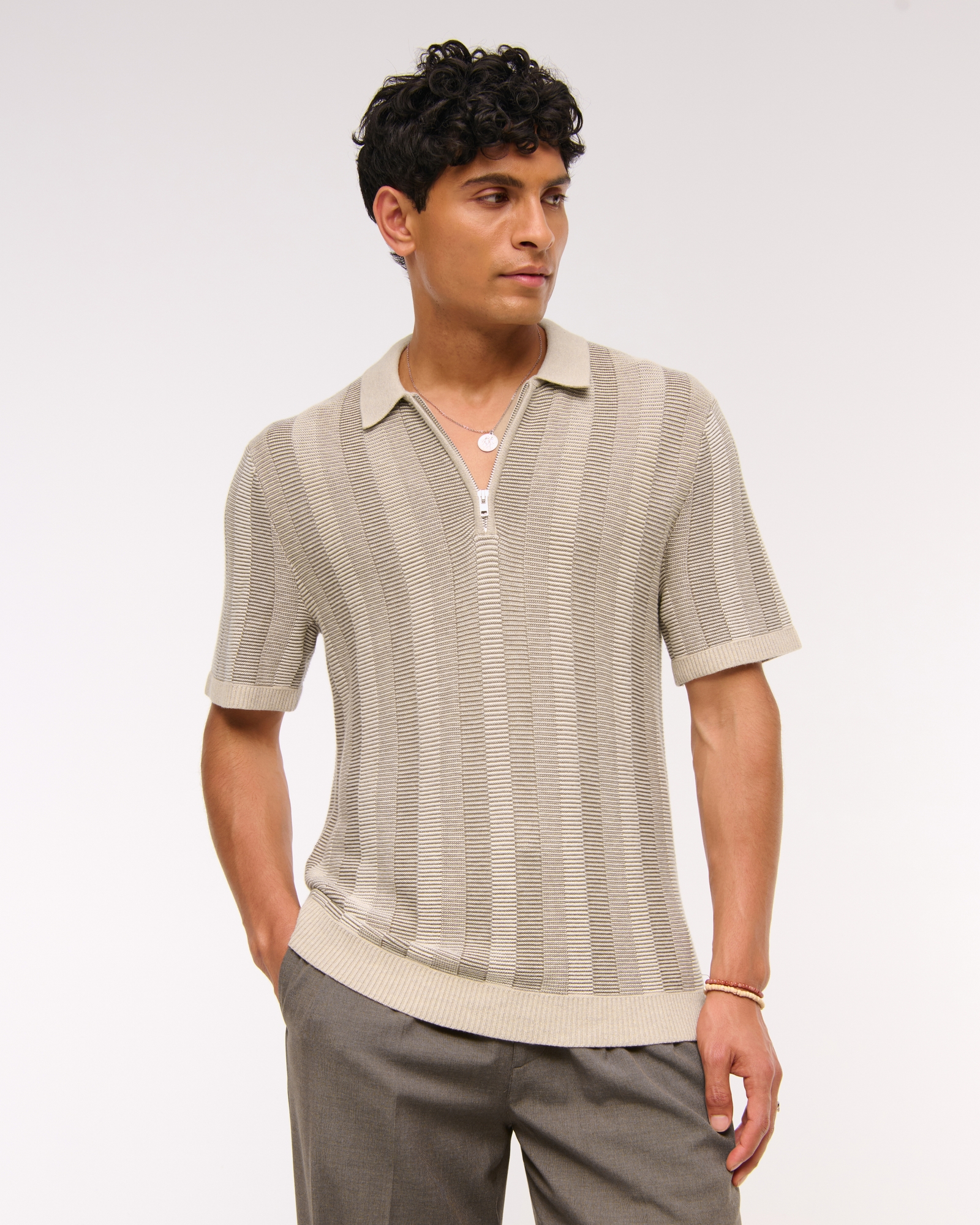 Abercrombie & Fitch Contrast Textural Zip Sweater Polo | The Summit
