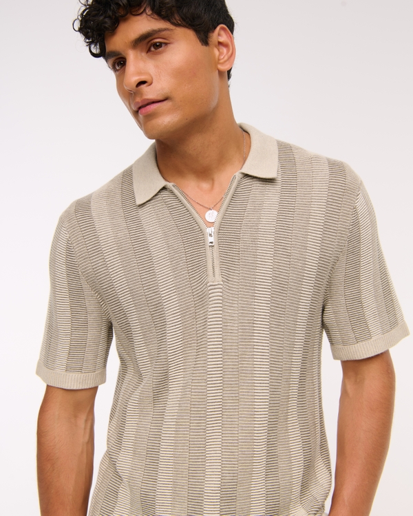 Men's Contrast Textural Zip Sweater Polo | Men's Clearance