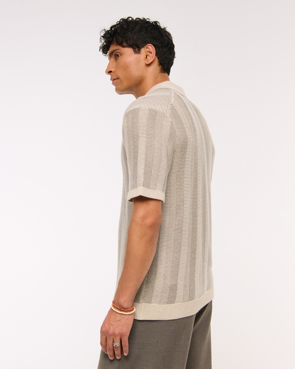 Contrast Textural Zip Sweater Polo