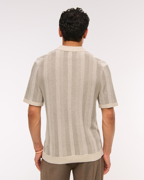 Contrast Textural Zip Sweater Polo