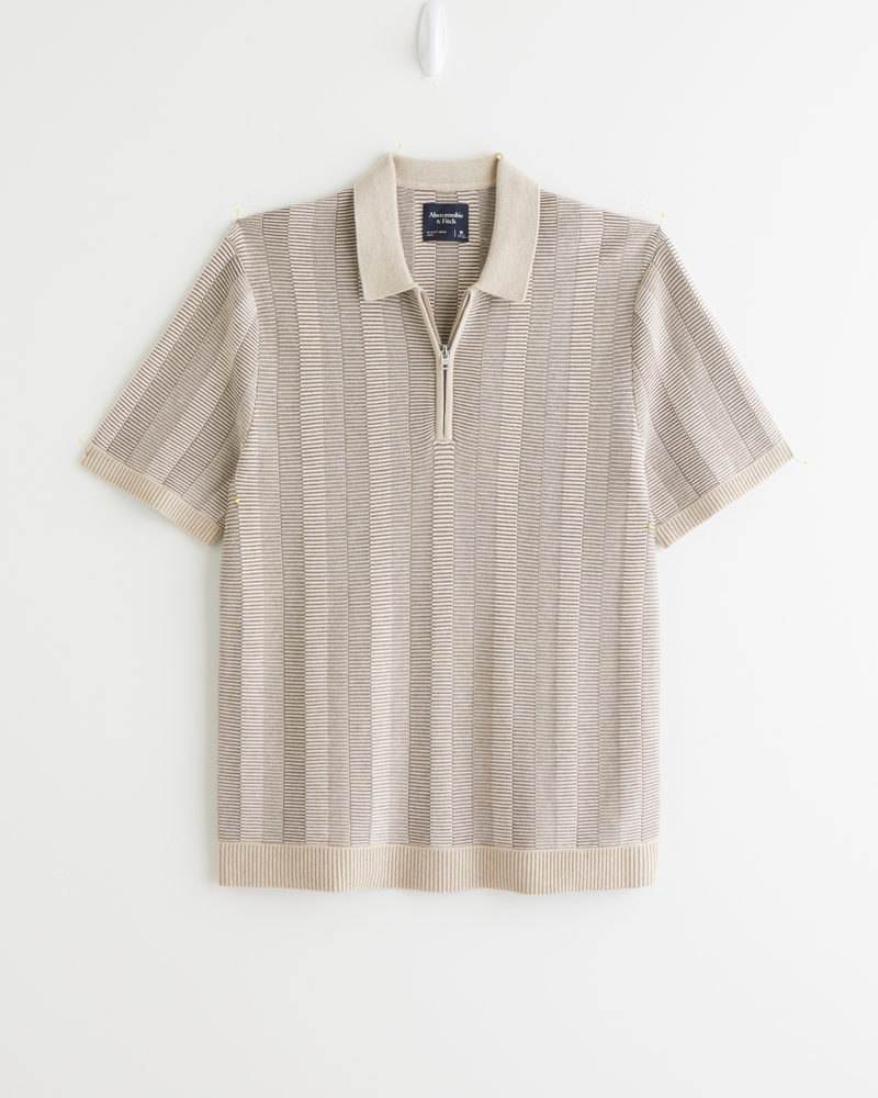Men's Contrast Textural Zip Sweater Polo | Men's Clearance