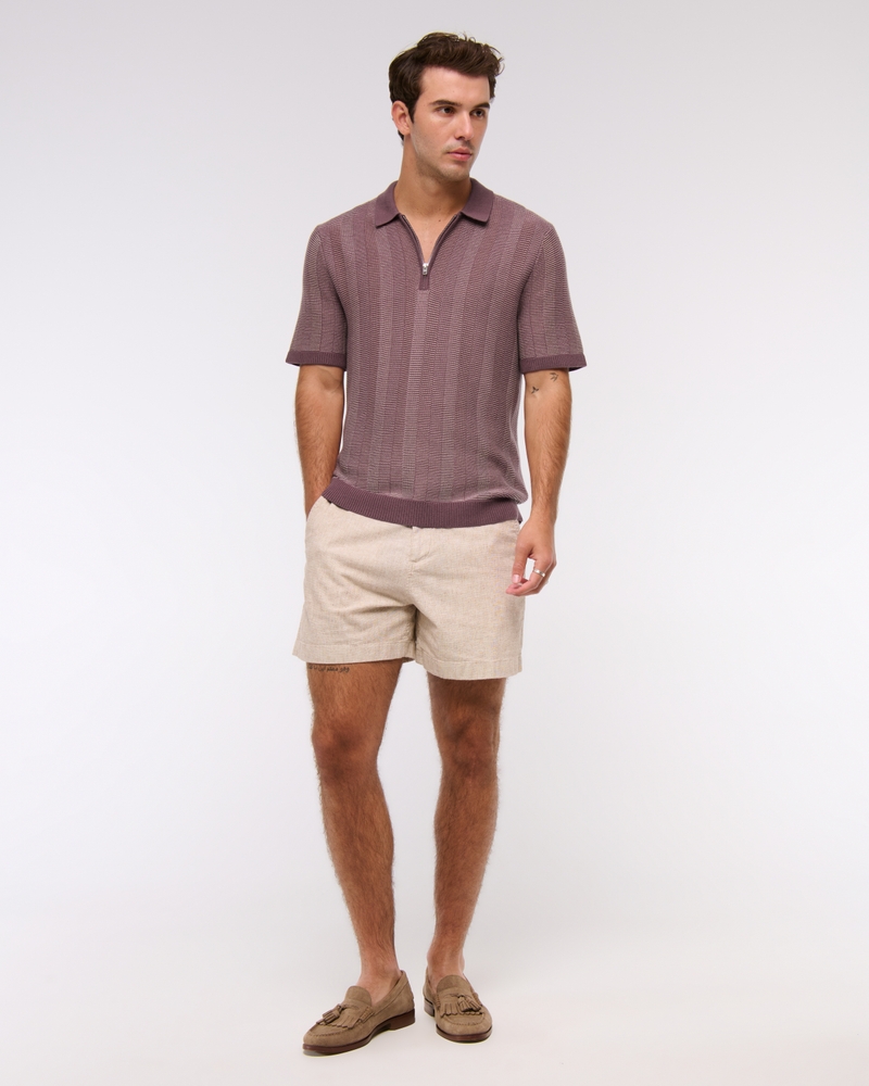 Contrast Textural Zip Sweater Polo