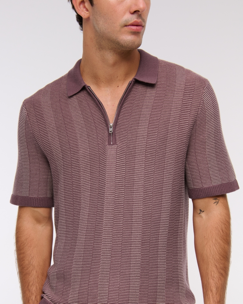 Contrast Textural Zip Sweater Polo