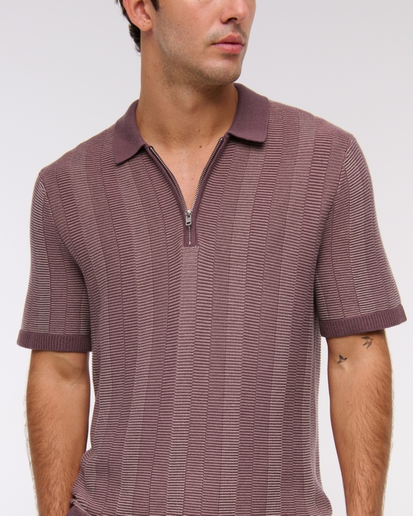 Contrast Textural Zip Sweater Polo