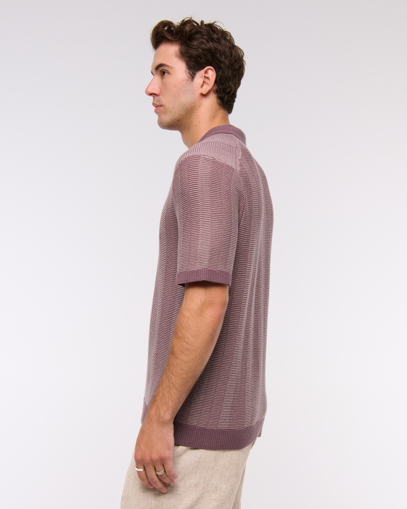 Contrast Textural Zip Sweater Polo