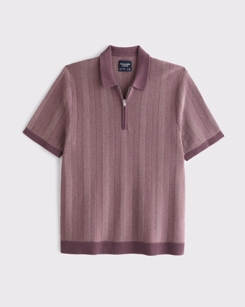 Contrast Textural Zip Sweater Polo