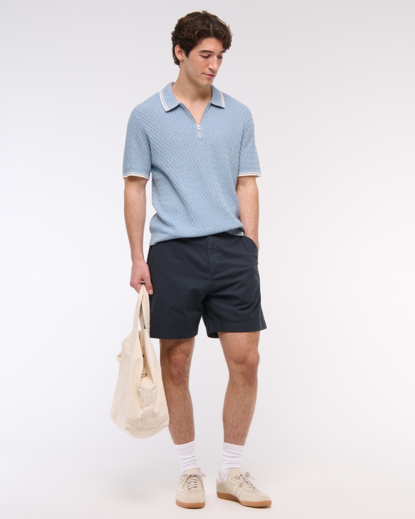 Tipped Zip Sweater Polo, Light Blue view 2