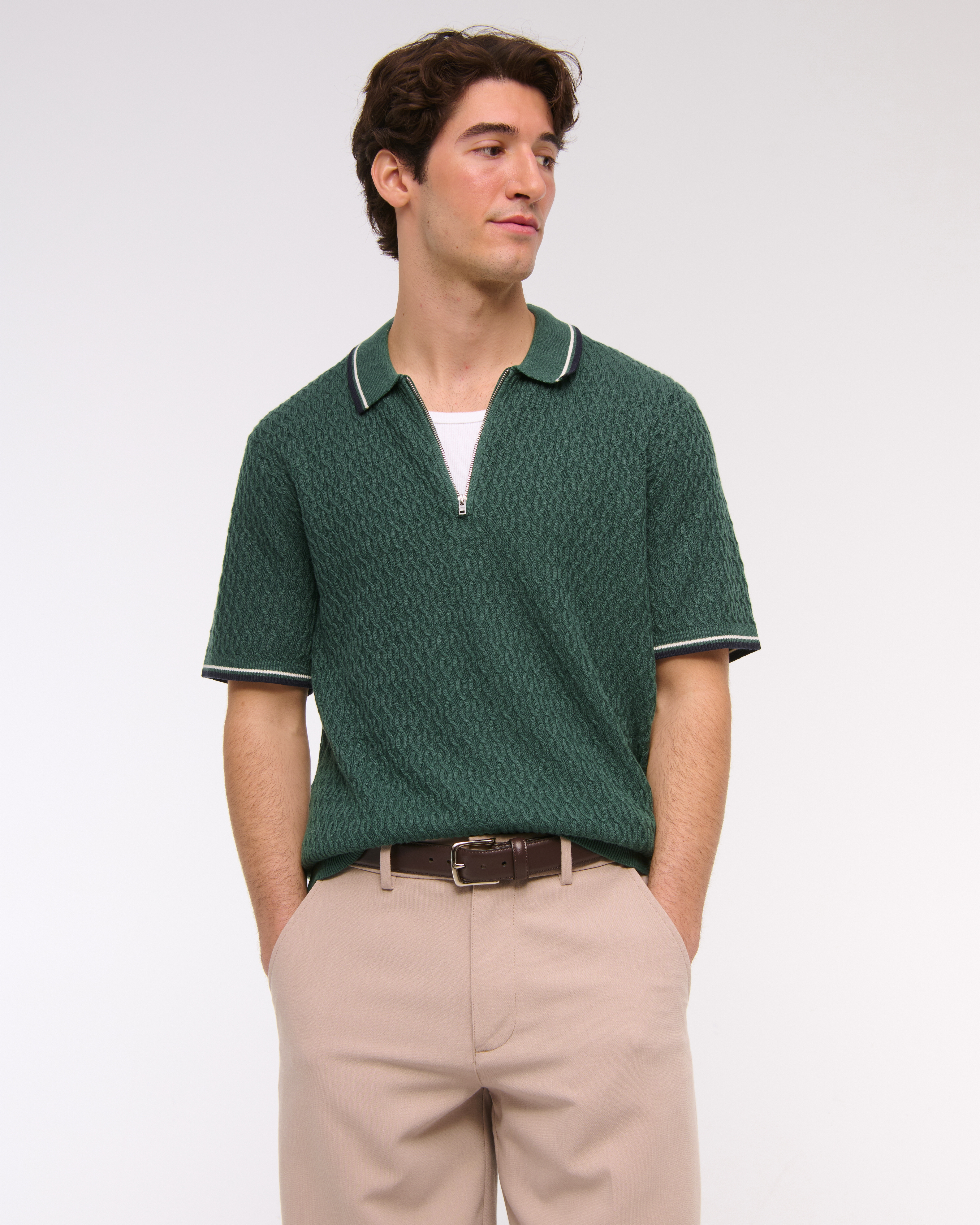 Abercrombie & Fitch Tipped Zip Sweater Polo In Green