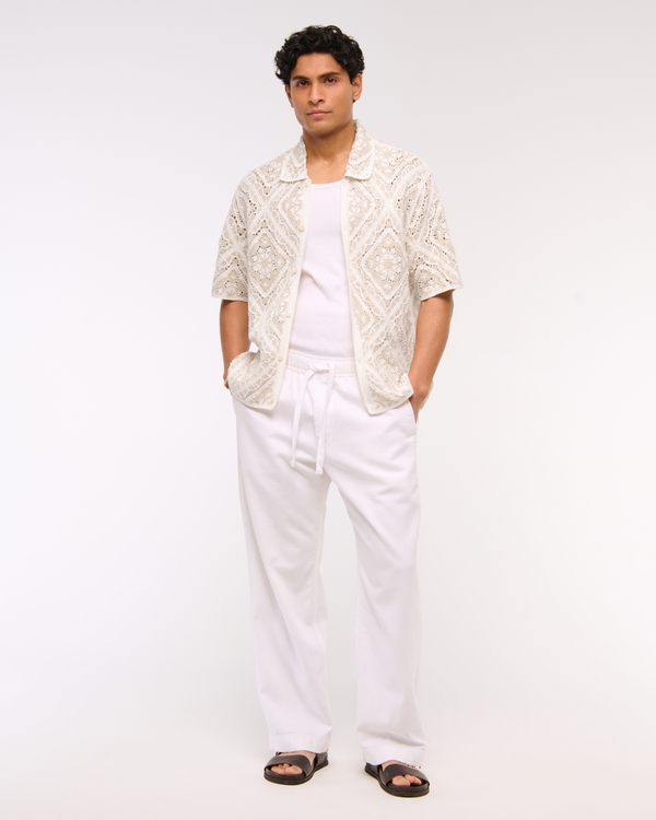 Crochet-Style Floral Button-Through Sweater Polo