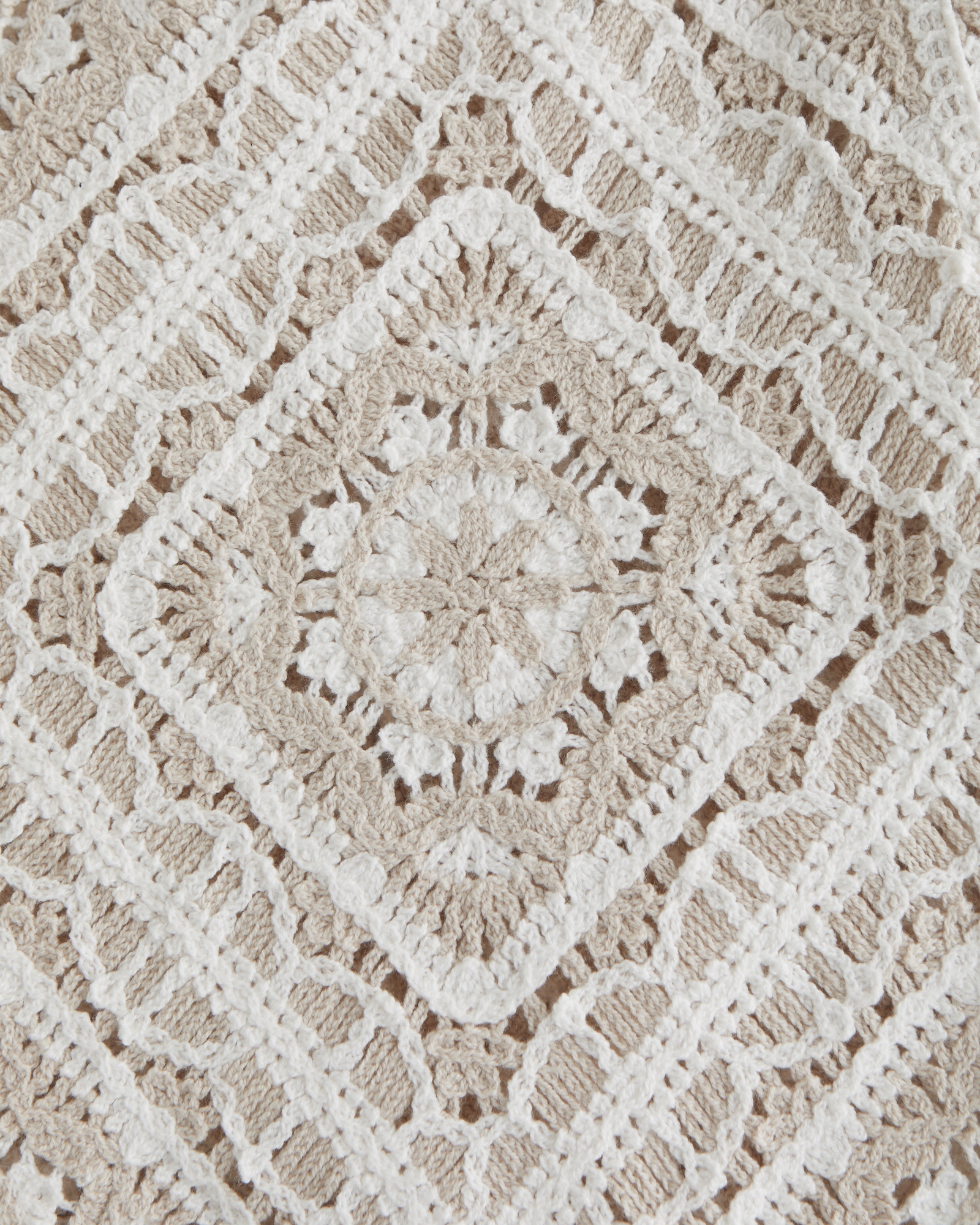 Crochet-Style Floral Button-Through Sweater Polo