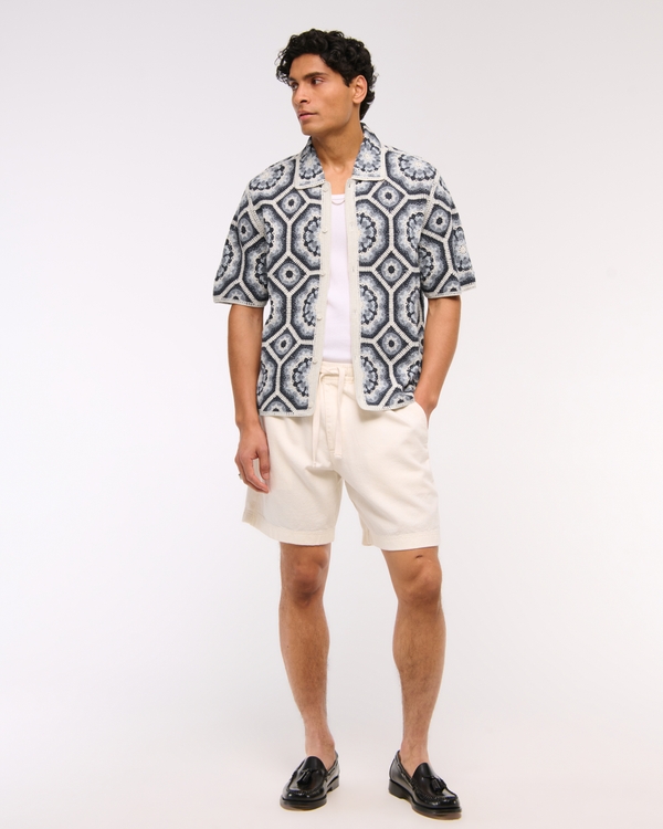 Crochet-Style Floral Button-Through Sweater Polo