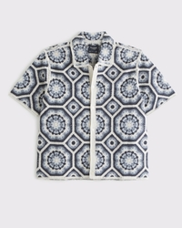 Crochet-Style Floral Button-Through Sweater Polo