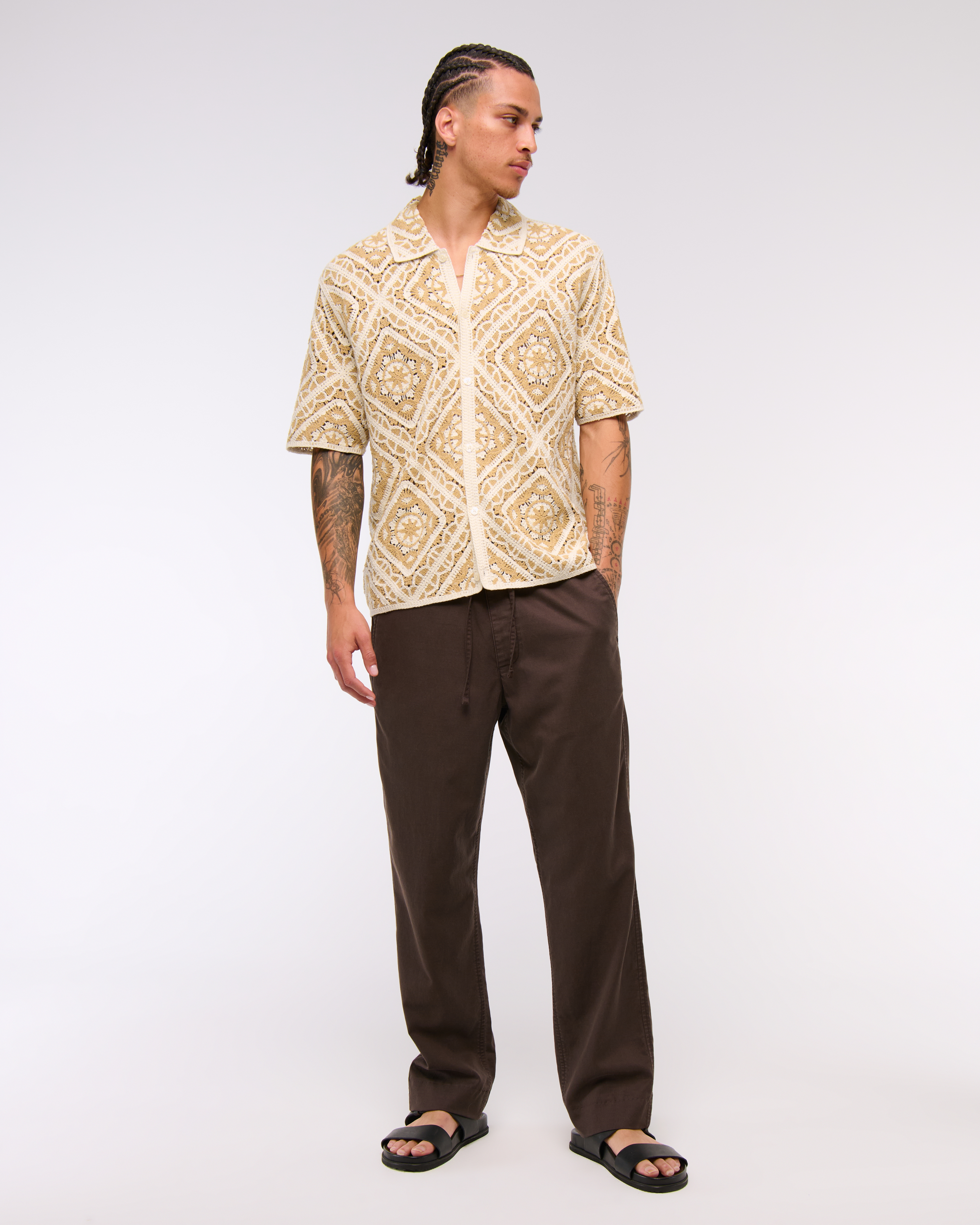 ★Abercrombie & Fitch★クロシェスタイル花柄セーターポロ Men's Crochet-Style Floral Button-Through Sweater Polo