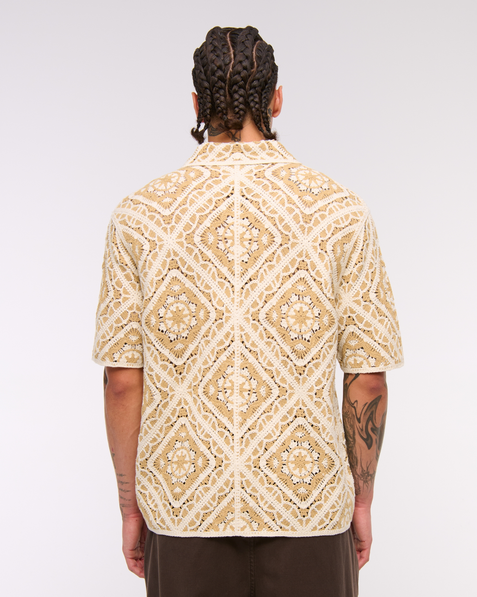 Crochet-Style Floral Button-Through Sweater Polo