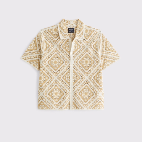 Мужские свитеры Abercrombie & Fitch Crochet-Style Floral Button-Through Sweater Polo
