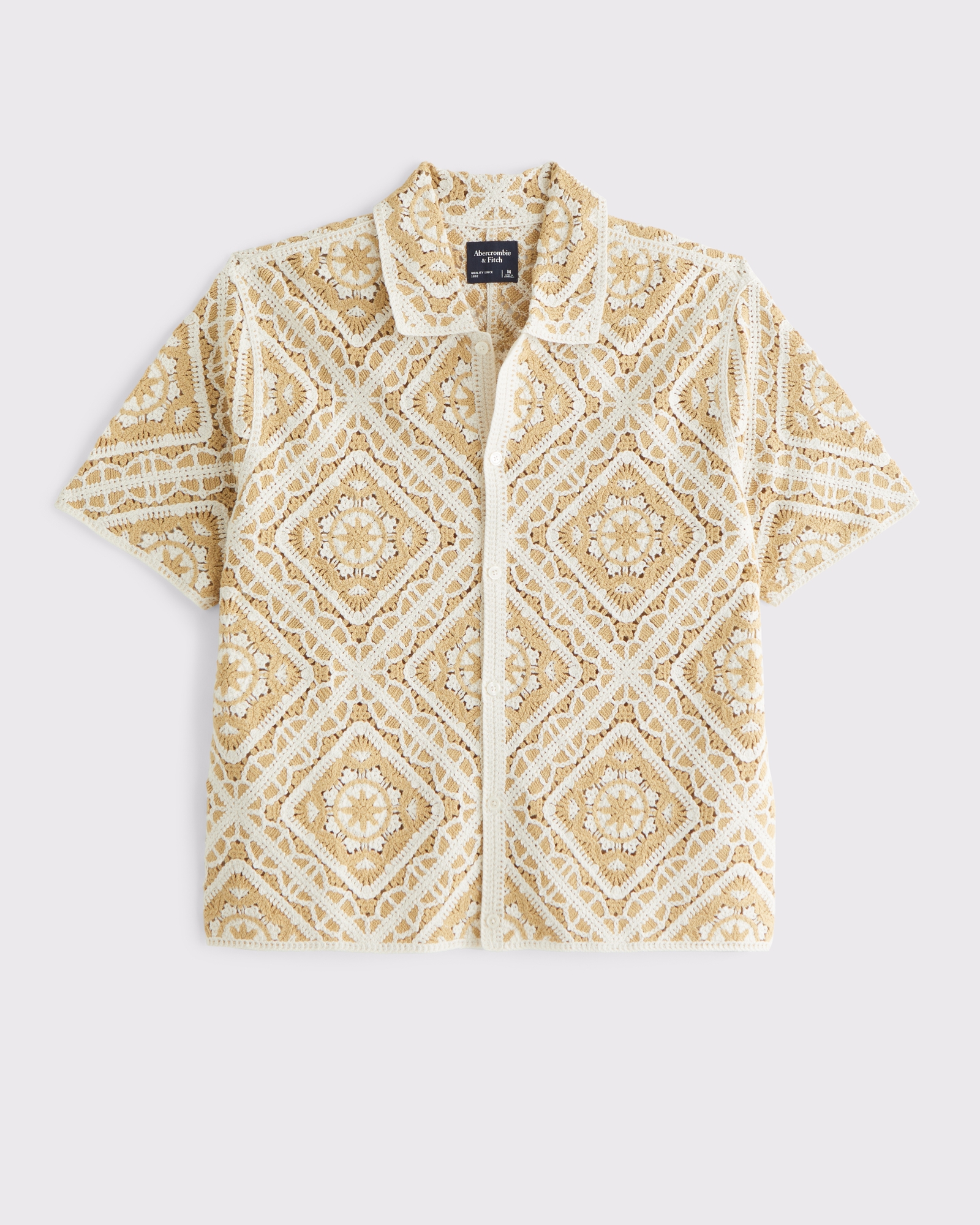Men's Crochet-Style Floral Button-Through Sweater Polo | Men's