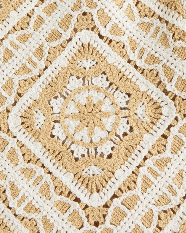 Crochet-Style Floral Button-Through Sweater Polo