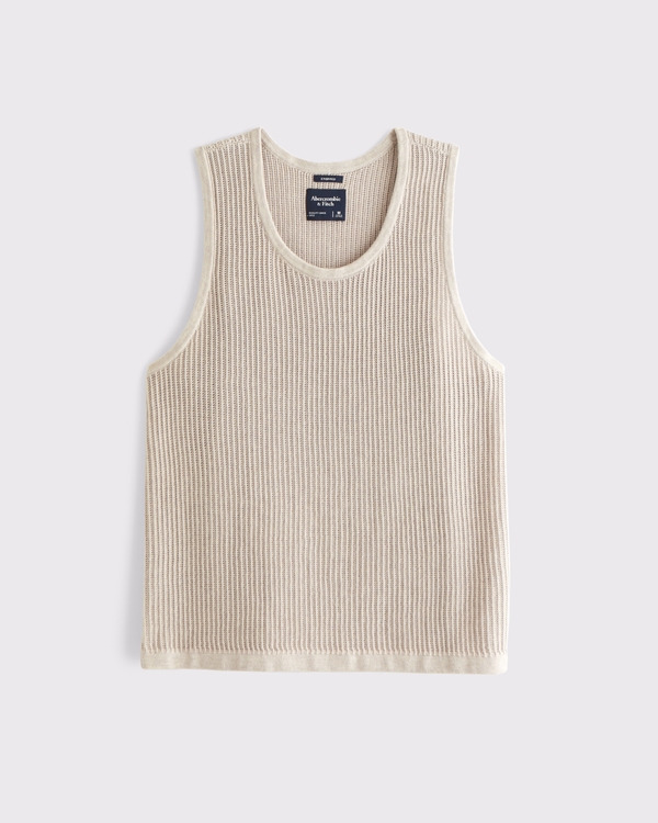 Cropped Classic Stitch Sweater Tank, Taupe view 1