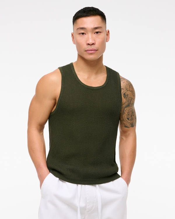 Cropped Classic Stitch Sweater Tank, Dark Green view 1