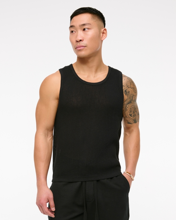 Cropped Classic Stitch Sweater Tank, Black view 2